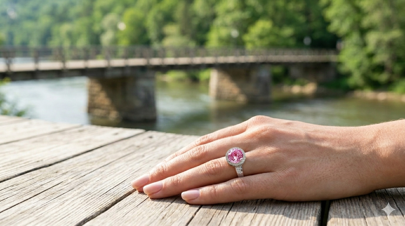 2.50 Ct Round Cut Natural Pink Sapphire Diamond Wedding Ring 14K White Gold 8