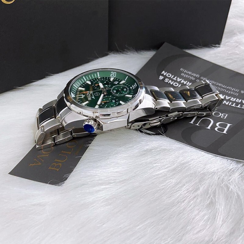 Men New Bulova Classic Green Marine Star Stainless Steel 96B396 Watch (43MM)