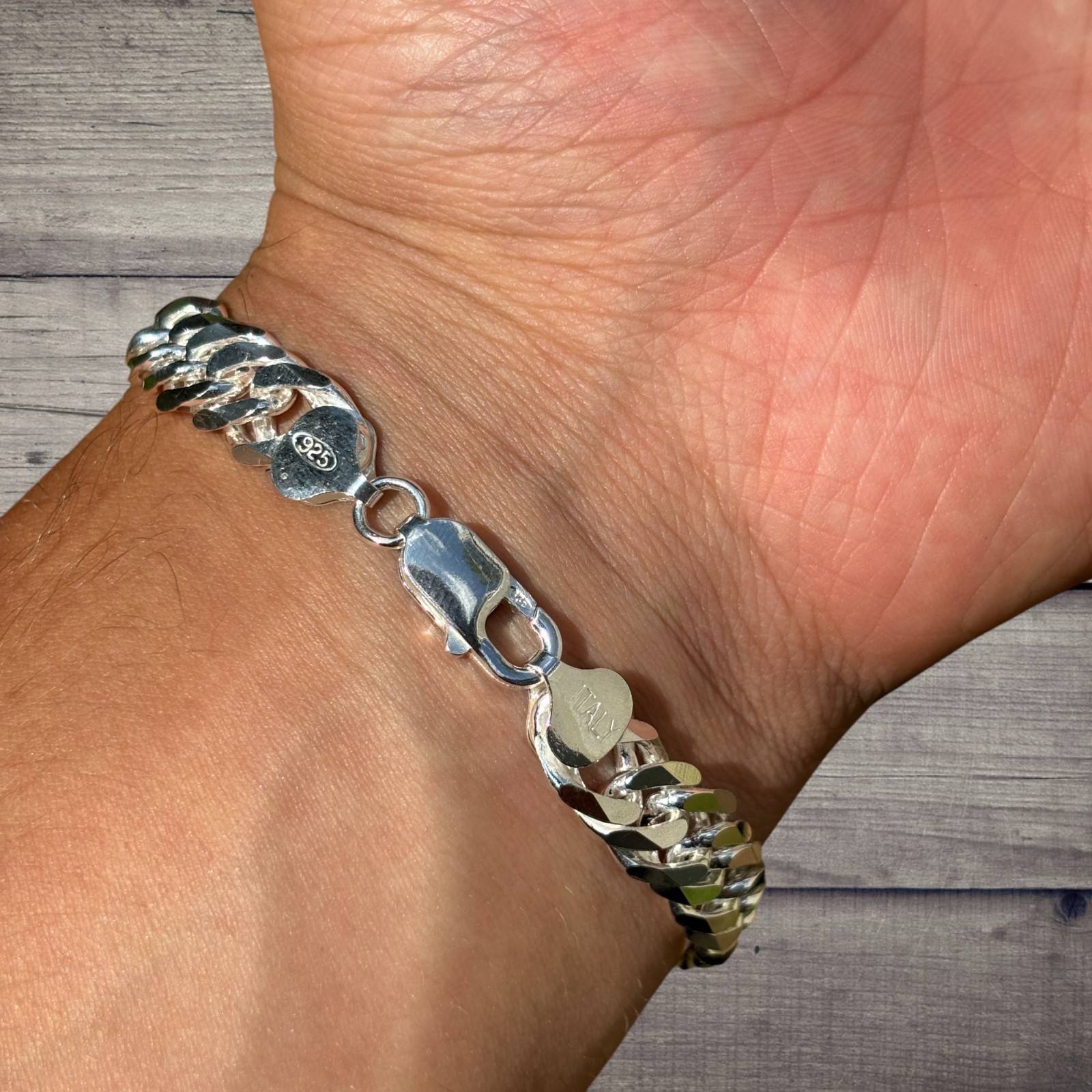 10mm Double Curb Link Bracelet – Real Solid 925 Sterling Silver MADE IN ITALY