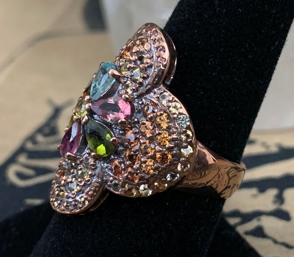 Aunt Nadiene’s Thai Rose Gold Vermeil, Sapphire and Tourmaline Gems Ring Voodoo