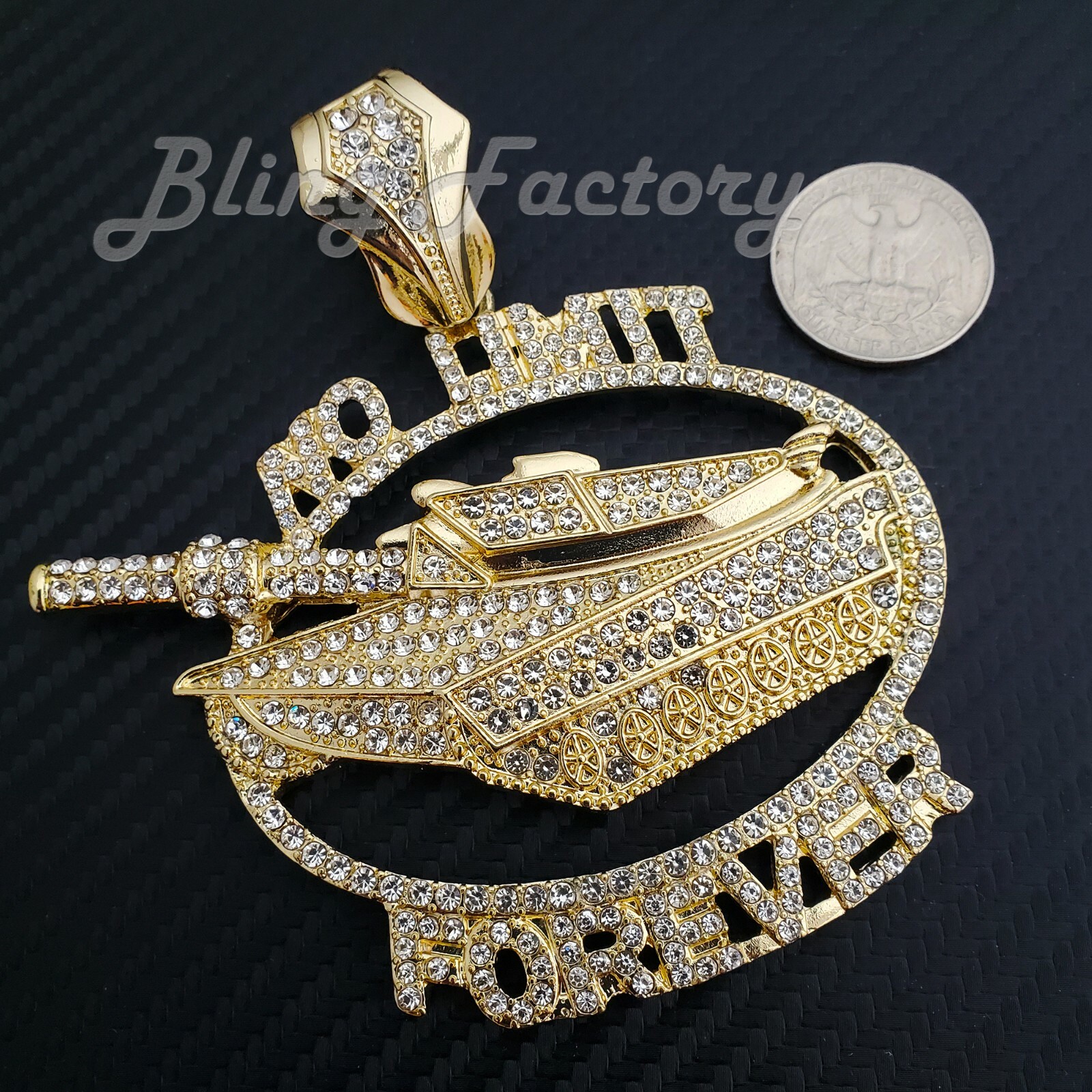 Hip Hop Iced Gold Silver Plated NO LIMIT FOREVER Tank Jumbo Bling Charm Pendant