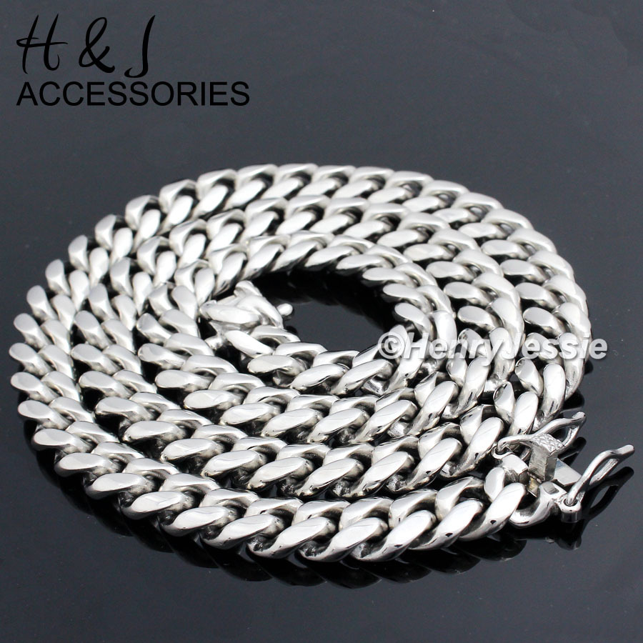 18-40″MEN 316 L Stainless Steel 10mm Silver Miami Cuban Curb Chain Necklace*N154