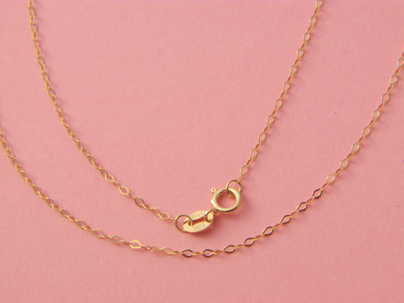 Solid 14Kt yellow Gold 1.3mm Flat Cable Chain Necklace real gold 14k