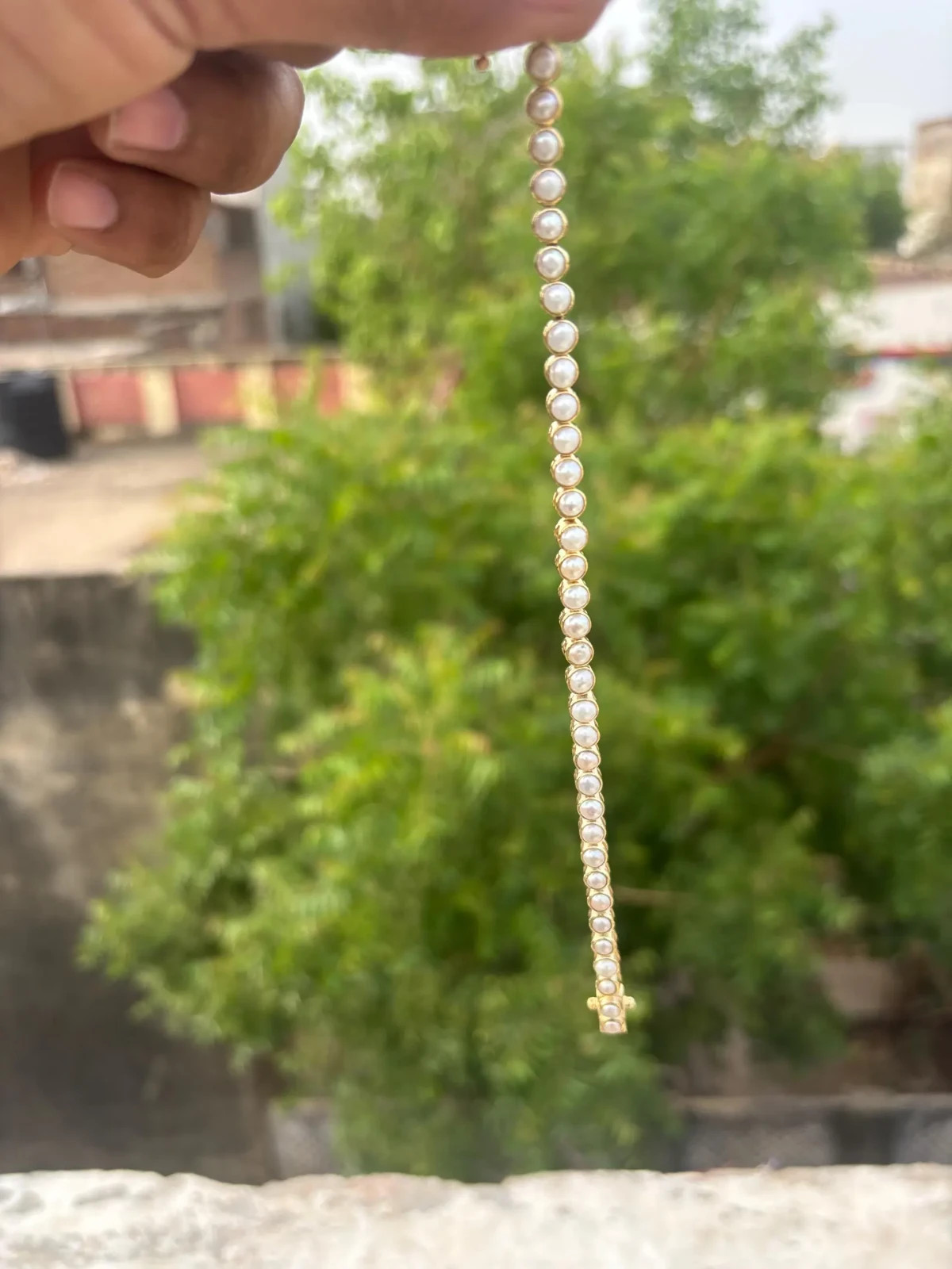 Womens Round Fresh Water Pearl Tennis Bracelet 14K Yellow Gold Plated 7.5 Inch