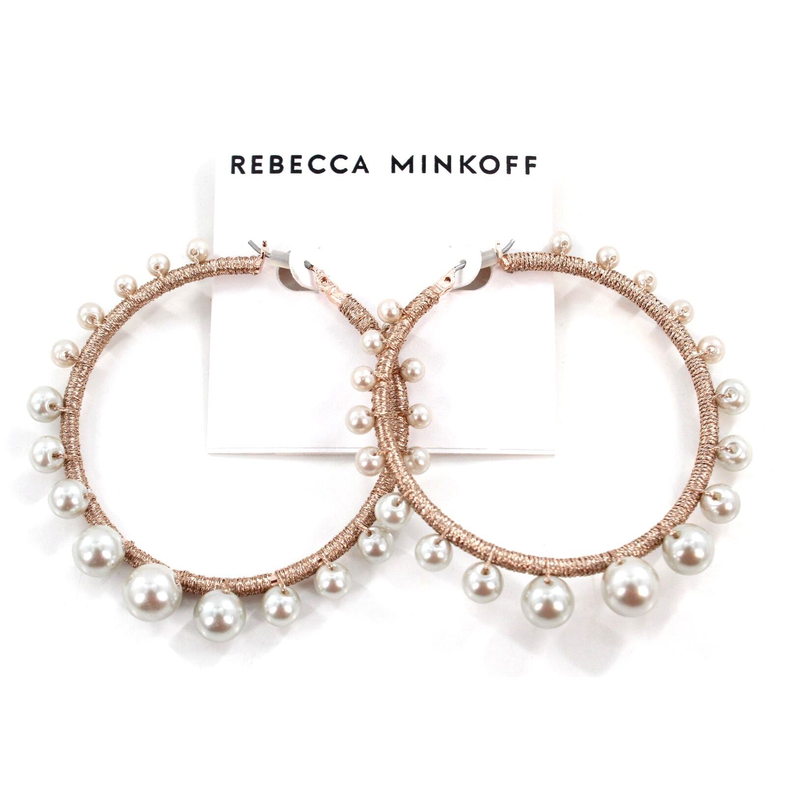 Rebecca Minkoff Rose Gold Tone Morocco Pearl Hoops $48 Tags #RM331