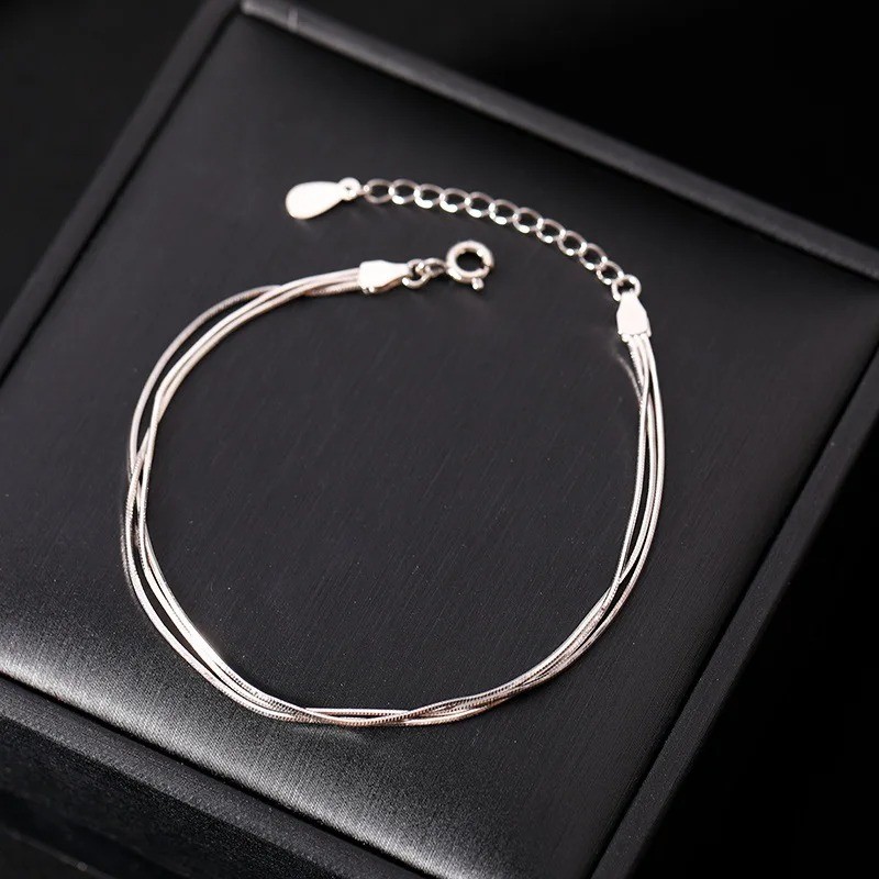 Women’s 925 Sterling Silver Multilayer Snake Chain Foot Ankle Bracelet New USA