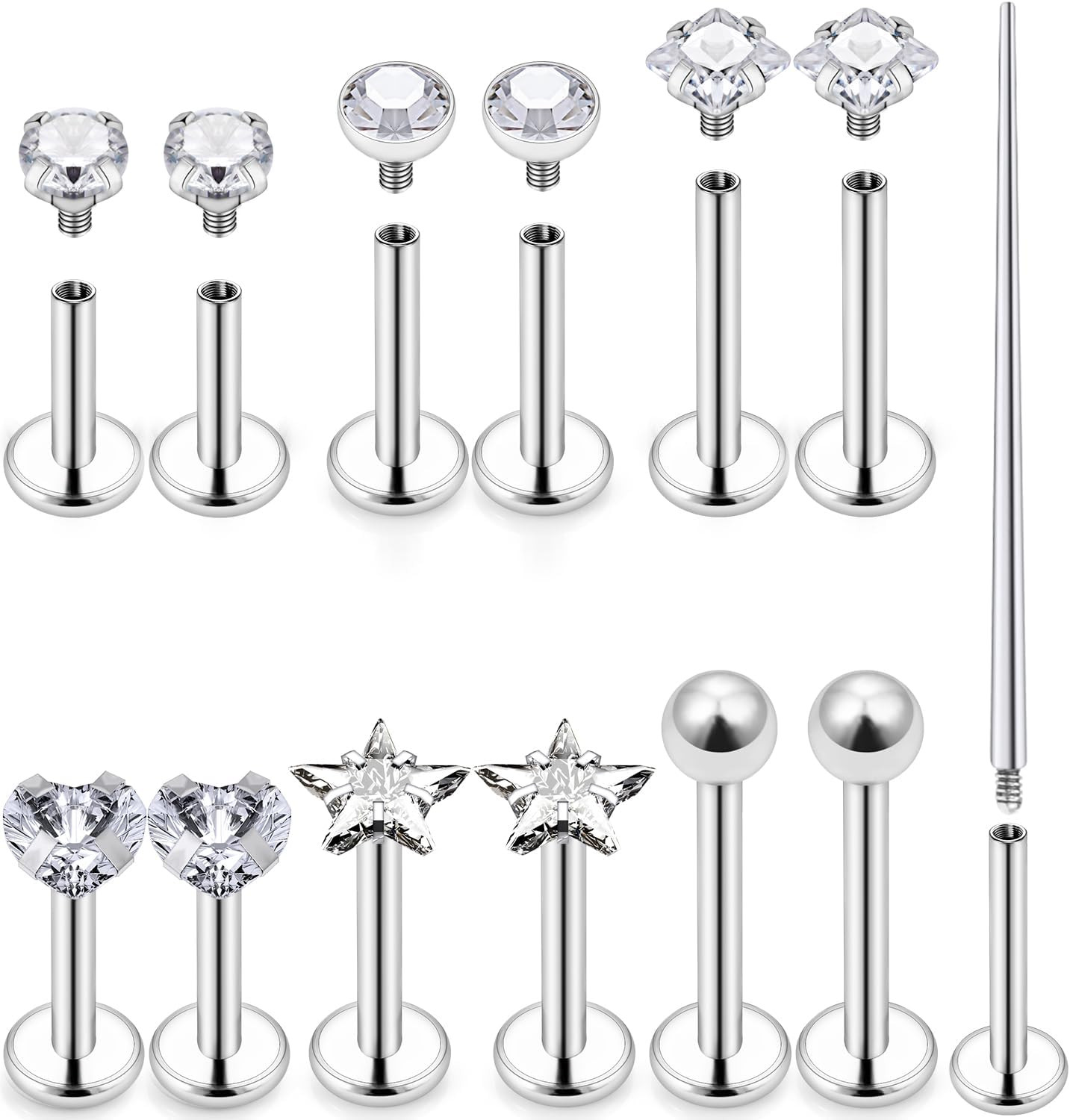 16G Lip Labret Medusa Rings Studs Internally Threaded 316L Surgical Steel Snake