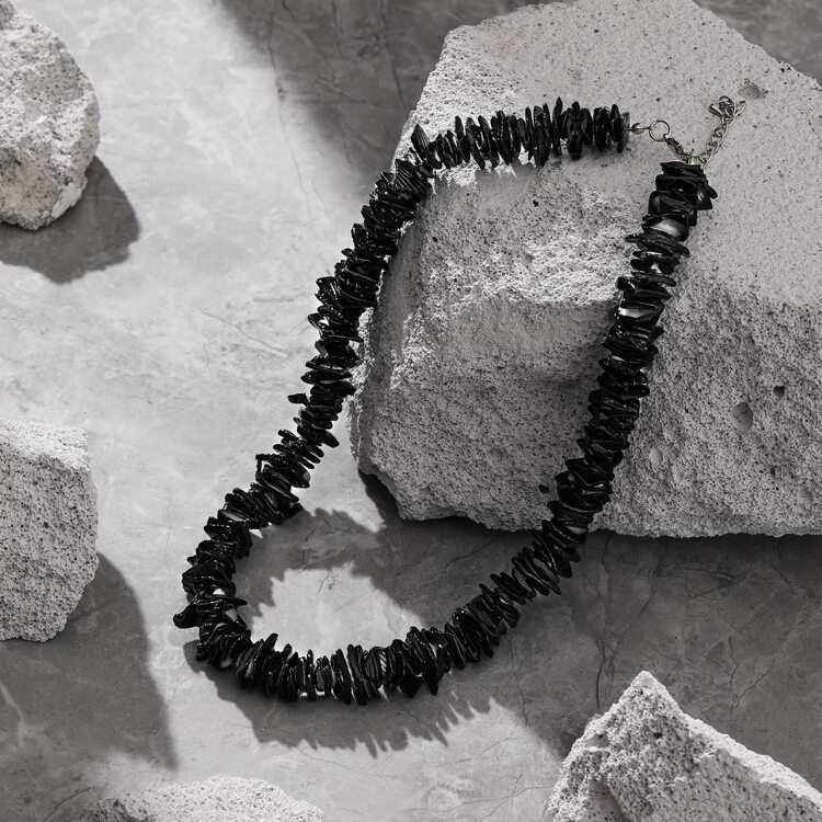Black Puka Shell Necklace – Hawaiian Style Clam Chip Surfer Necklace 16 in-19 In