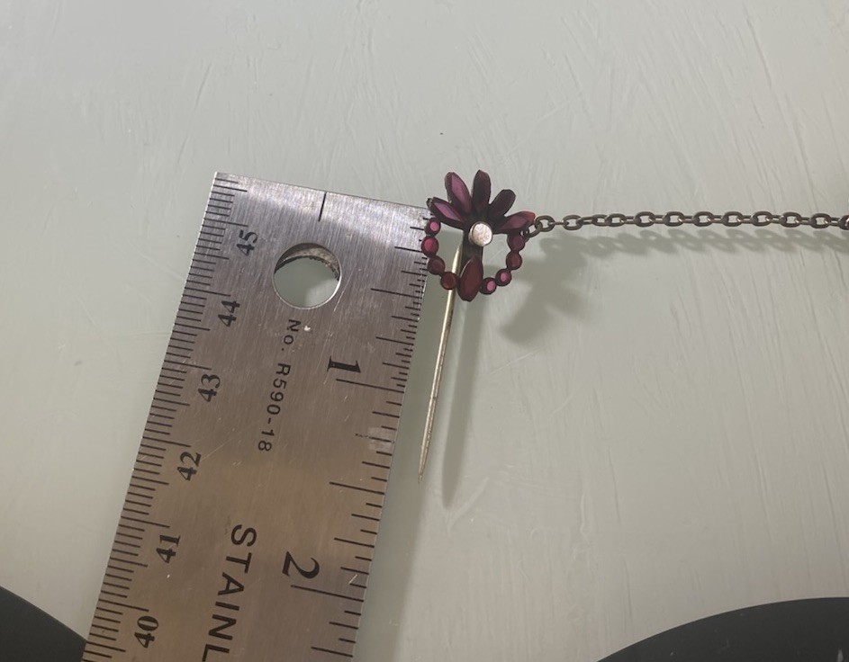 Antique Victorian Double Stick Pin Ruby Red Bohemian Glass “Garnets” c. 1900