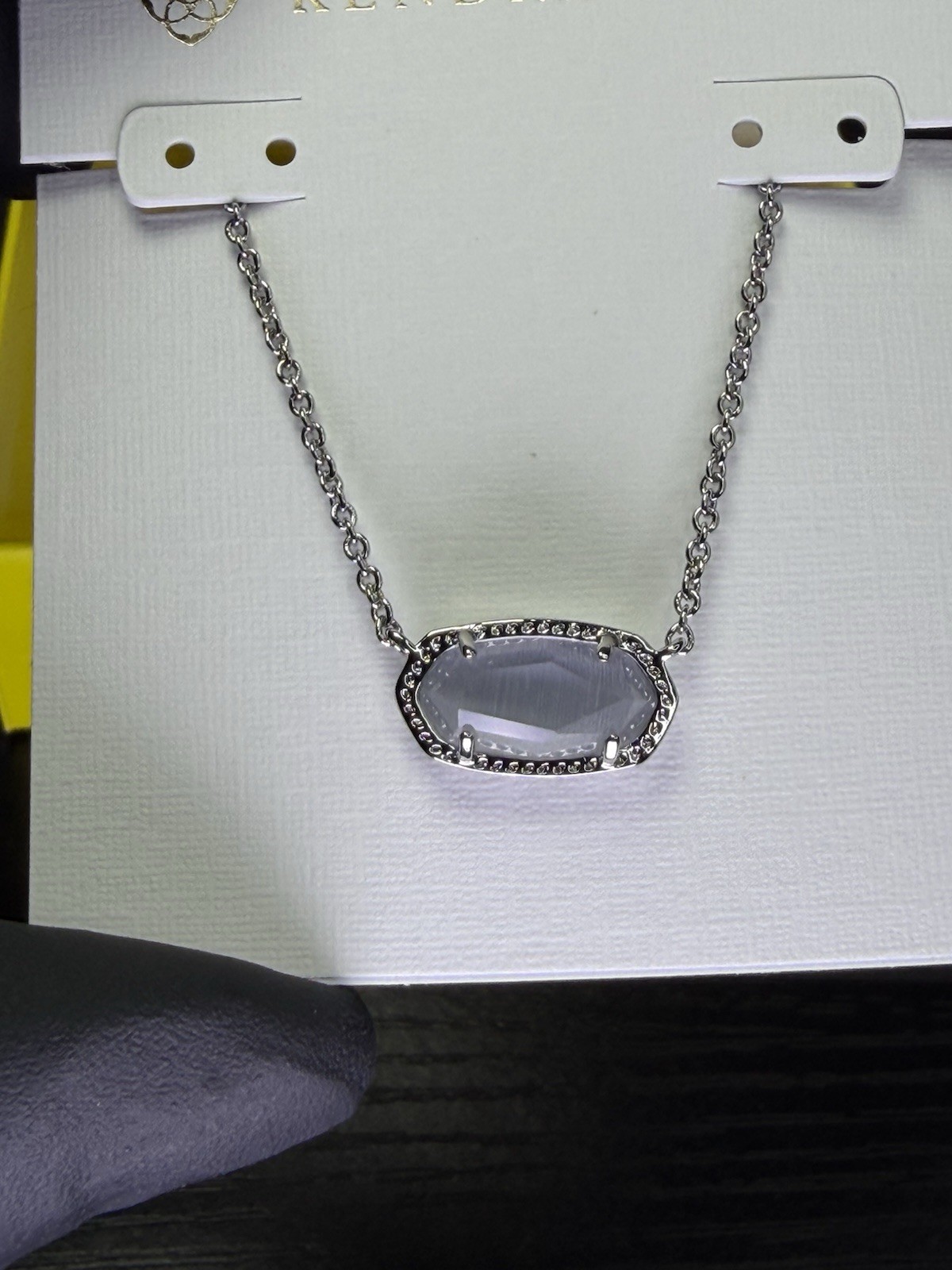 Kendra Scott Silver Tone Cable Chain Necklace w/ Oval Gray Prong Pendant