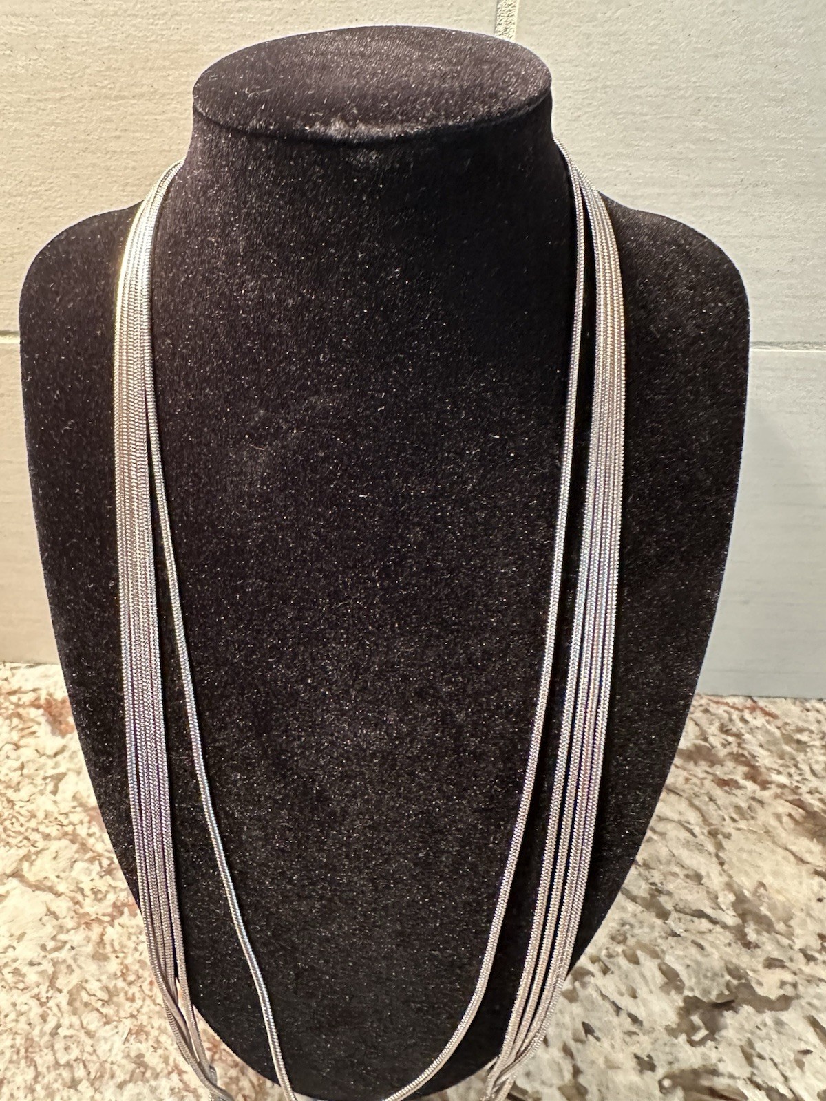 Silver Tone Multi-Strand Layered Snake Chain Necklace 30 in Lobster Clasp
