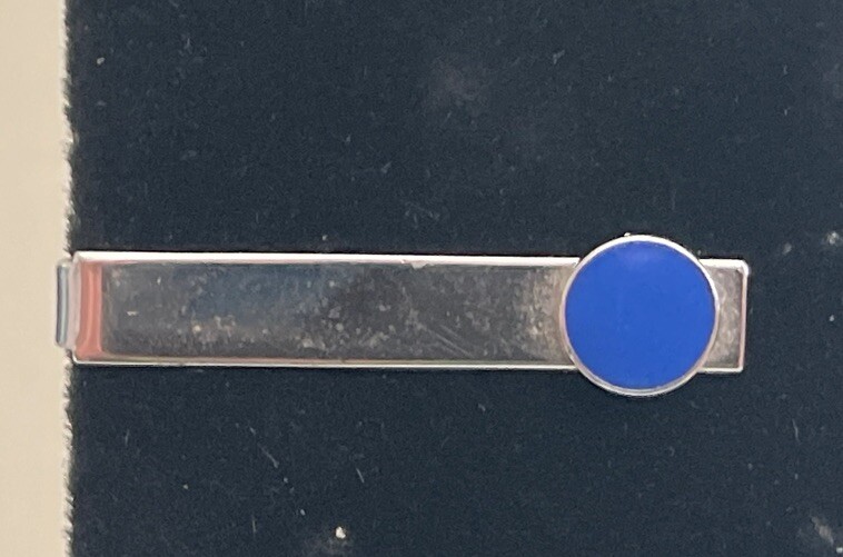Vintage Silver Tone Blue Cufflinks & Tie Bar Set CL-25