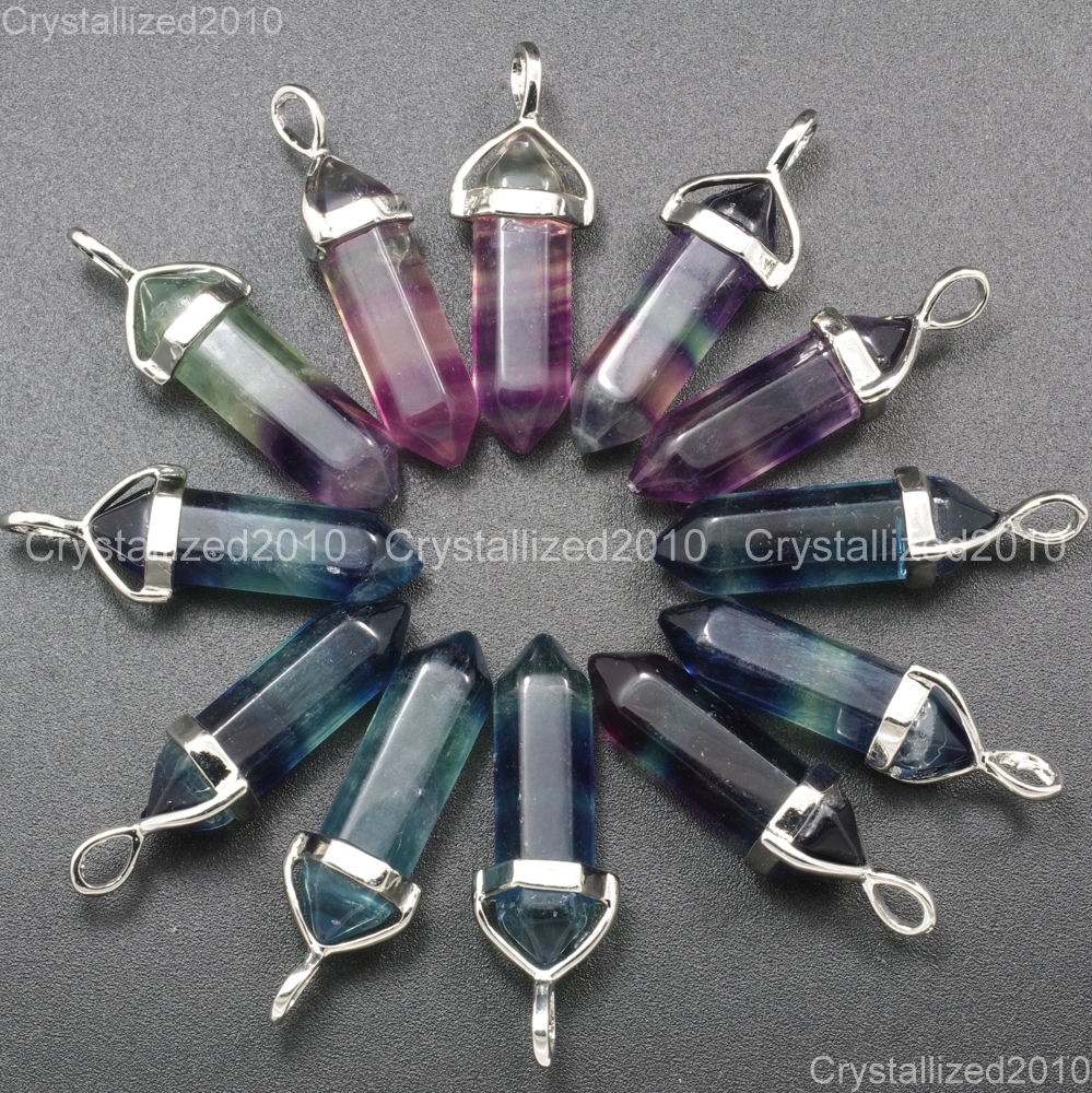 Natural Gemstones Hexagonal Pointed Reiki Chakra Healing Pendant Necklaces Beads