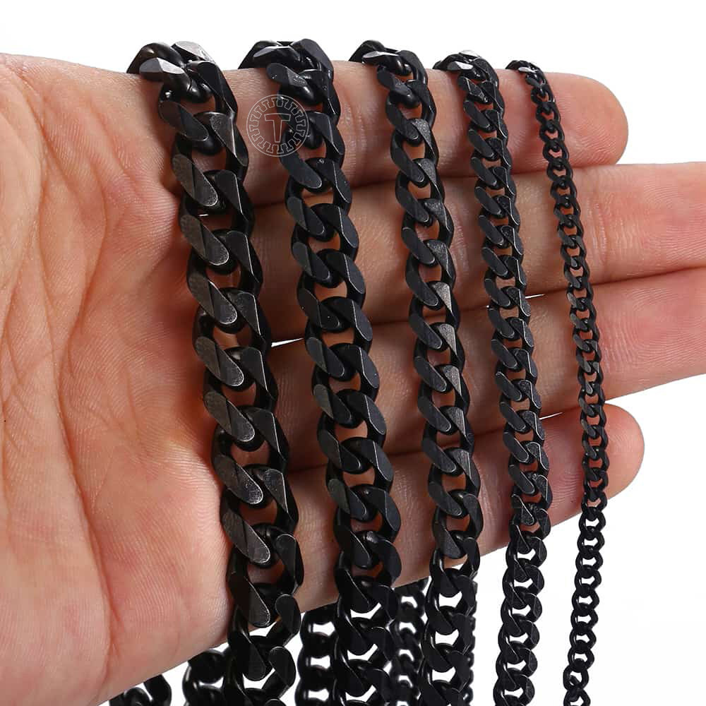 Men’s Black Stainless Steel Cuban Necklace Curb Chain 3/5/7/9/11mm Wide Jewelry