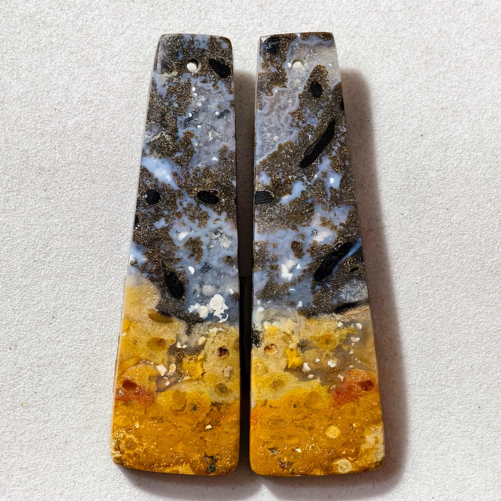 46 Cts Natural Fossilized Palm Root Drilled Pair Cabochon Gemstone 45.8×14.1 MM