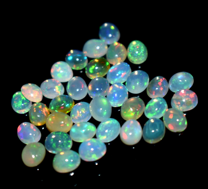Natural White Ethiopian Opal Oval Shape Cabochon 35 Ps Lot Gemstone 9.15 Ct 5X4