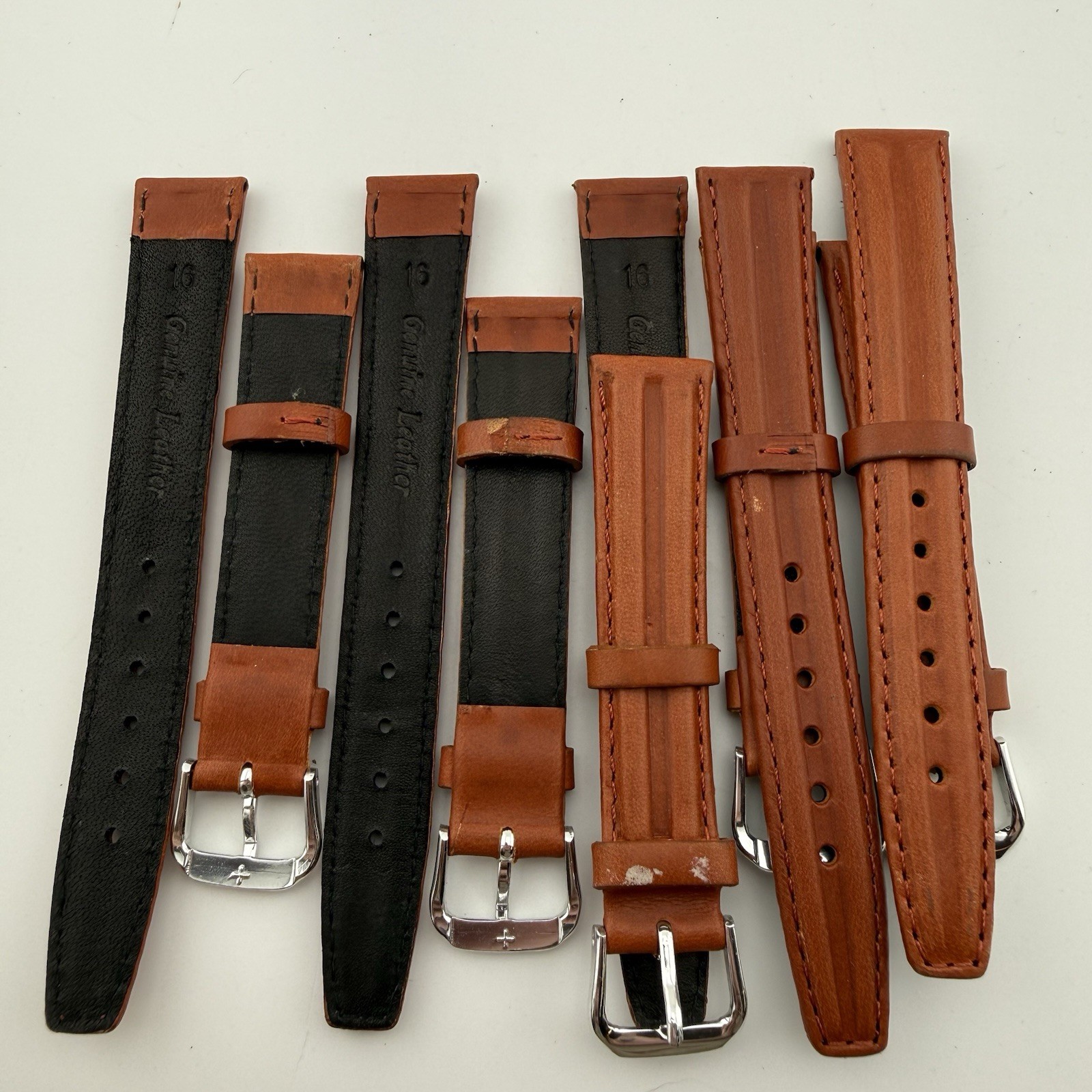 16mm Watch Band Brown Genuine Leather Stitched – lot of 5