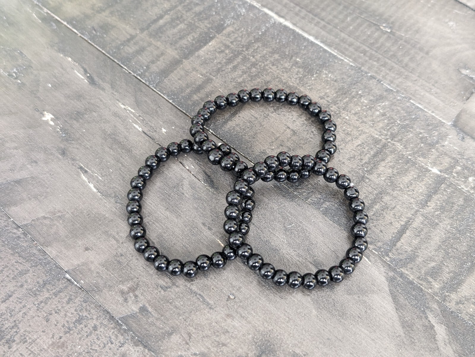 Beaded Bracelet 6mm Natural Stone Beads Men’s Gorgeous Semi-Precious Black Onyx