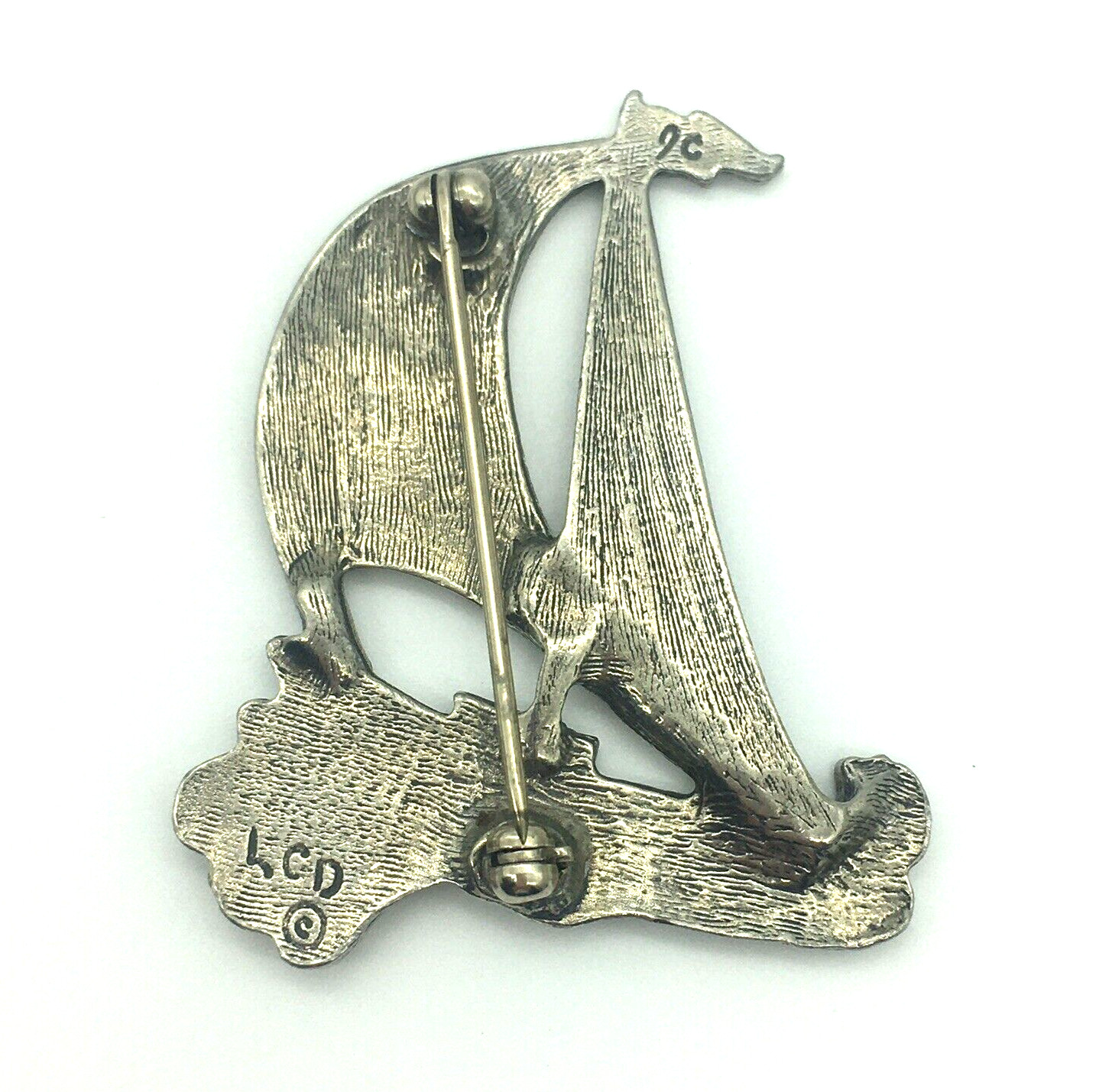 Vintage Sailboat Brooch LCD signed Silver Tone Coastal Nautical jewelry