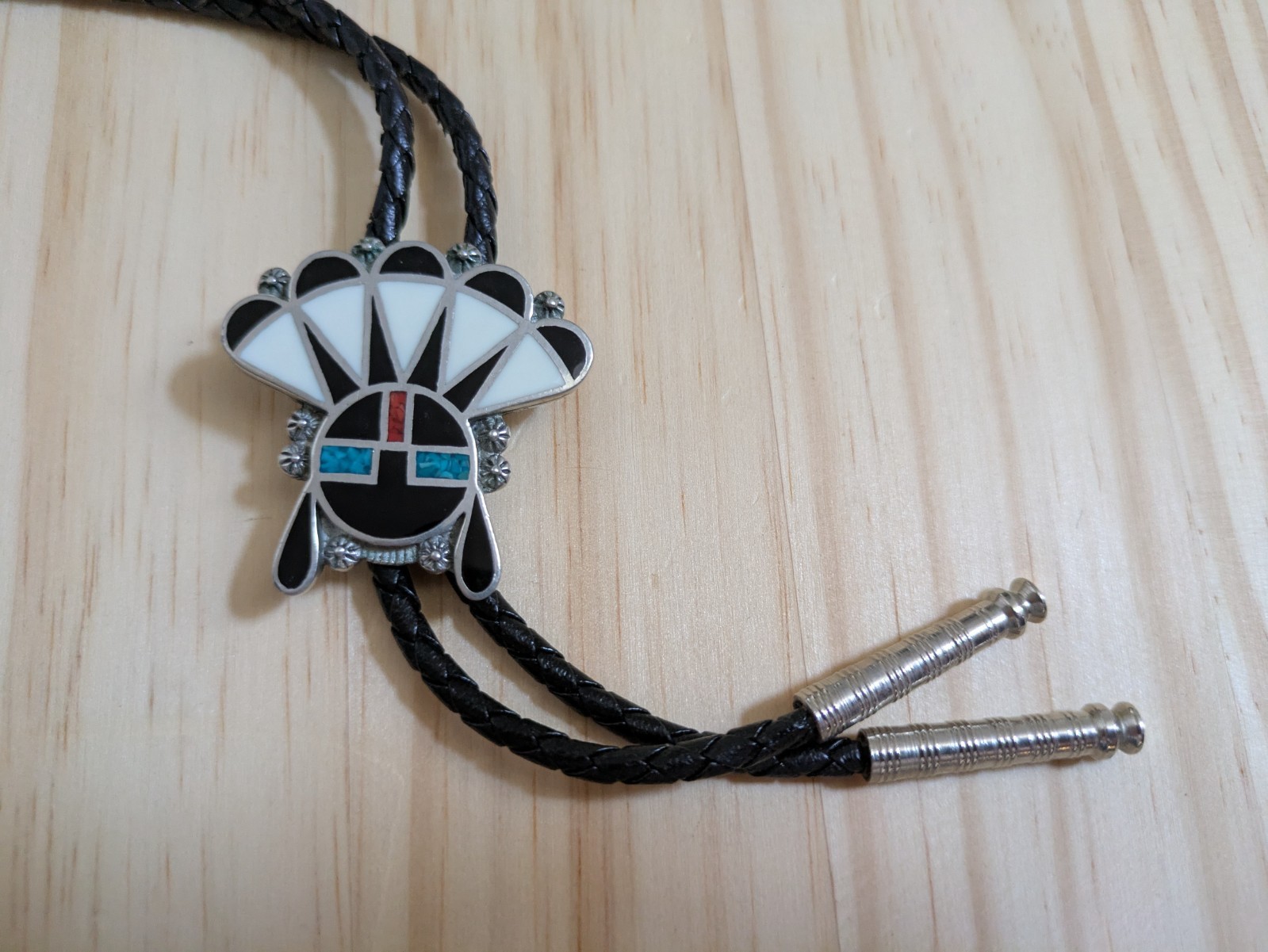 Zuni Sunface Inlay Bolo Tie