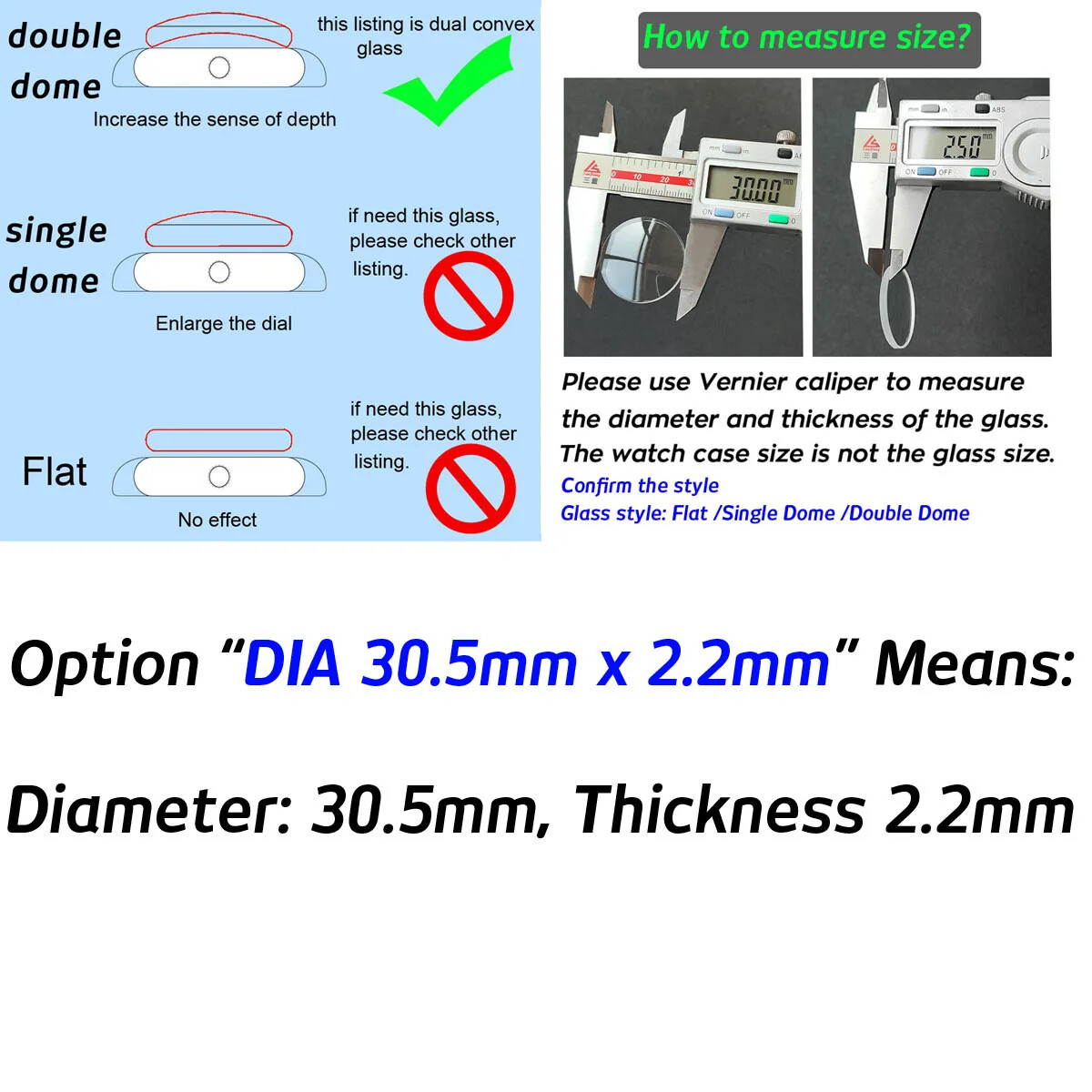 Double Dome Sapphire Lens Watch Glass 1.7 to 2.5mm 3.0mm Watch Crystal 20mm-41mm
