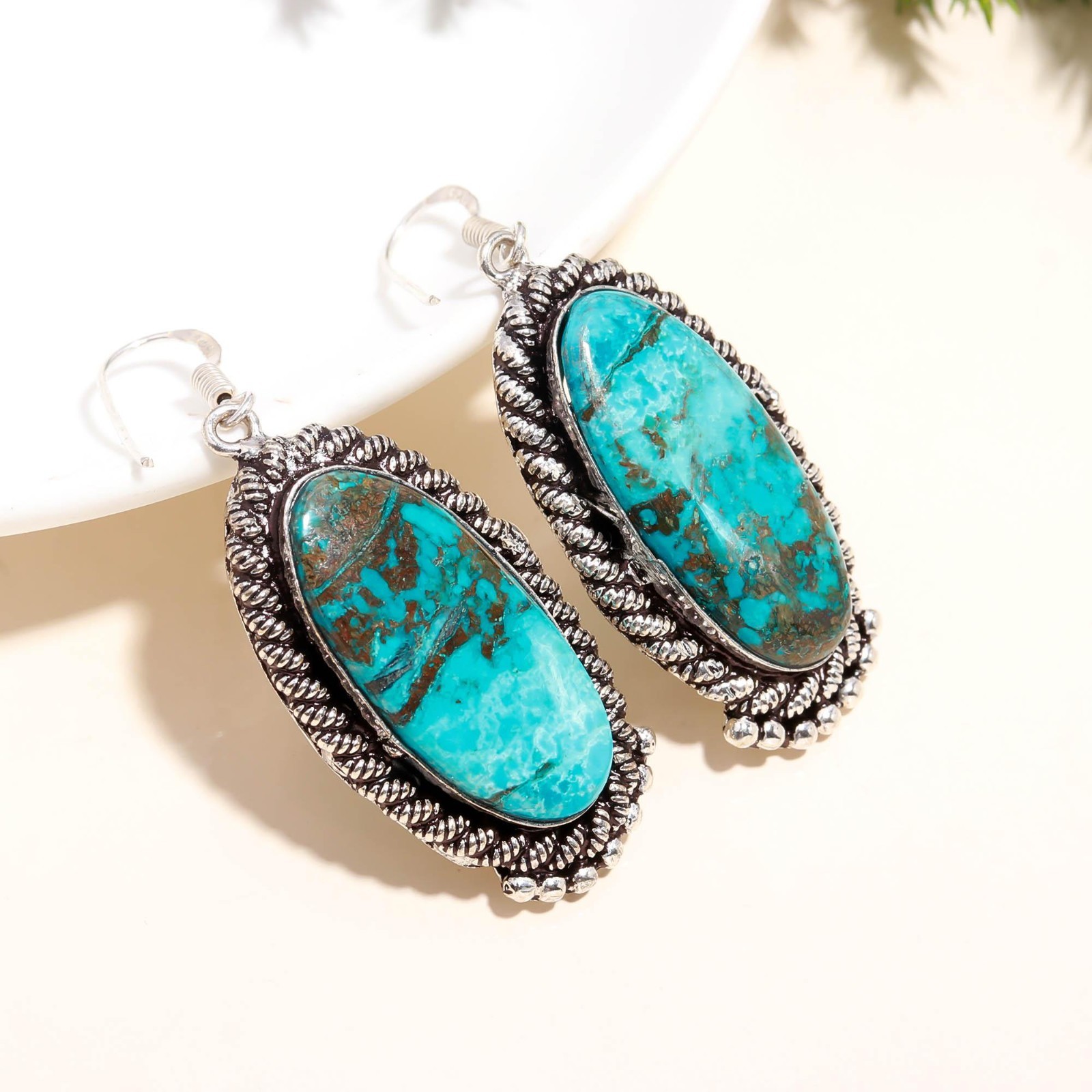 Turquoise Gemstone Jewelry 925 Sterling Silver Handmade Earring Gift For Her