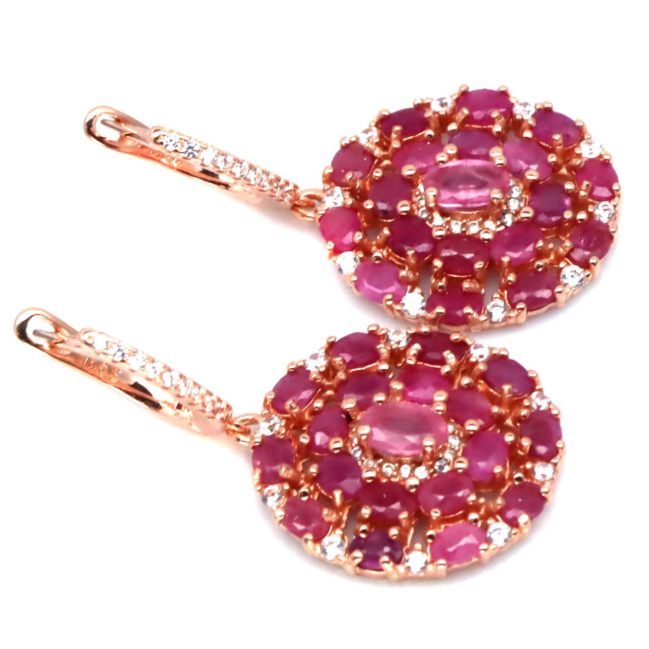 Thai Handmade 4 x 6 mm. Pink Ruby & White Zircon Earrings Christmas