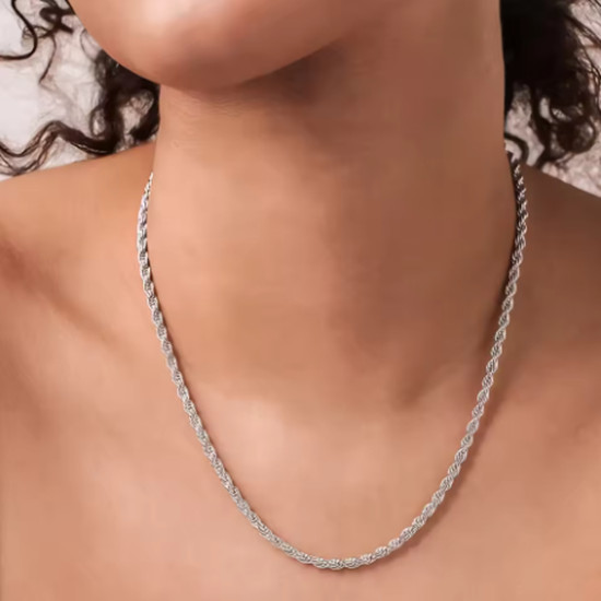 4mm Diamond Cut Solid 925 Sterling Silver Italian Rope Chain Men’s Necklace