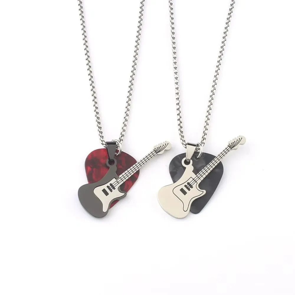 Hip-hop Guitar Pick Pendant Necklace Titanium Steel Trendy Guitar Chain Choker P
