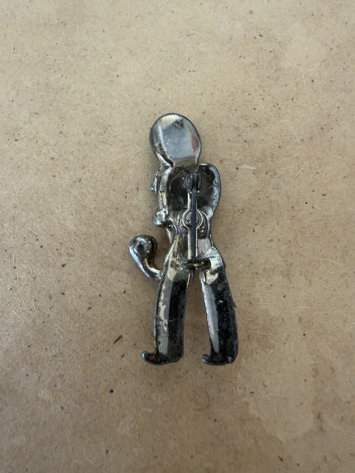 Vintage Silver Tone Musician Brooch Pink Cabochon Head Figural Pin 2″