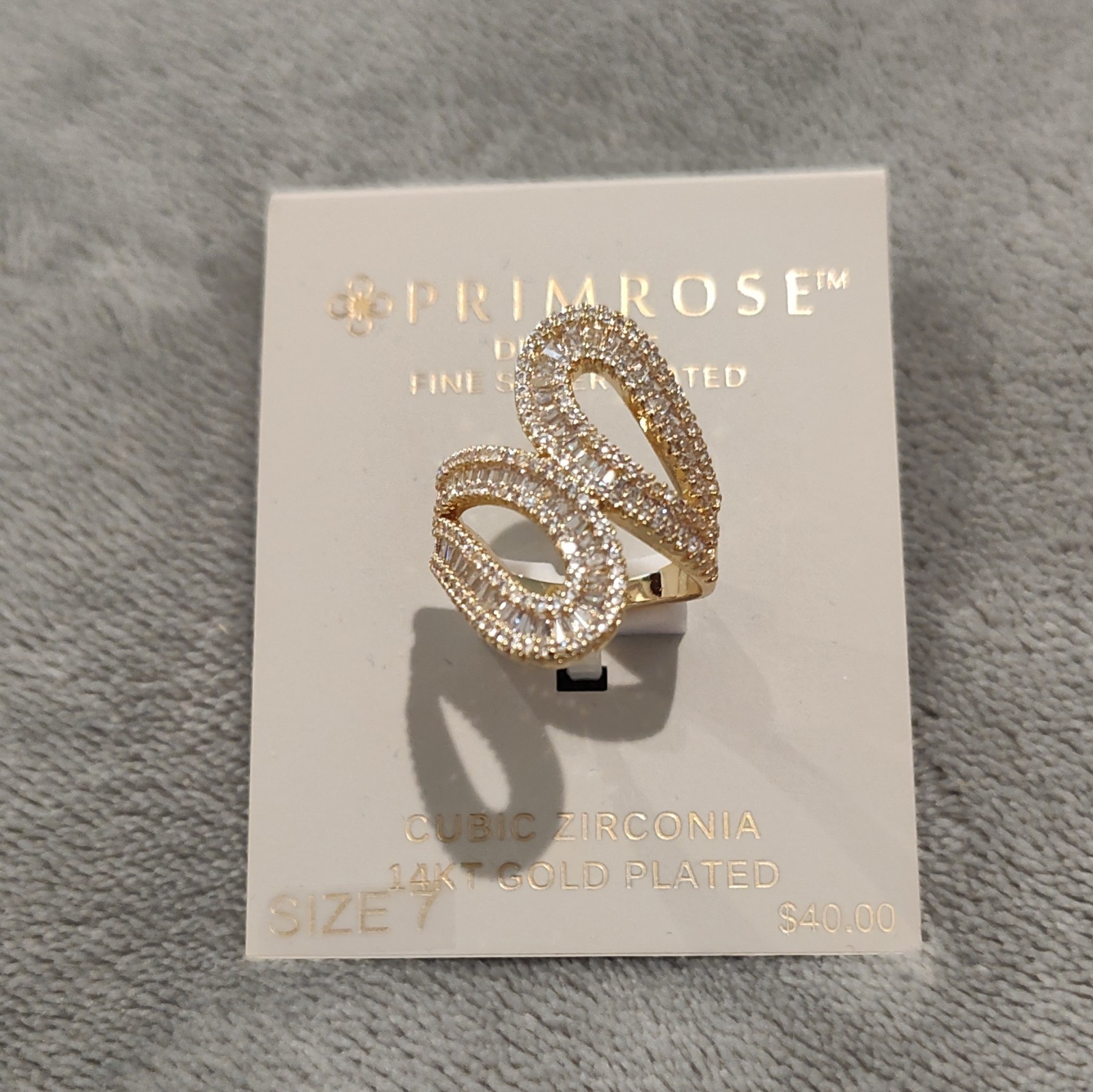 Primrose 14K Gold- Plated Cubic Zirconia Cocktail Ring Size 7 Also, Fine Silver