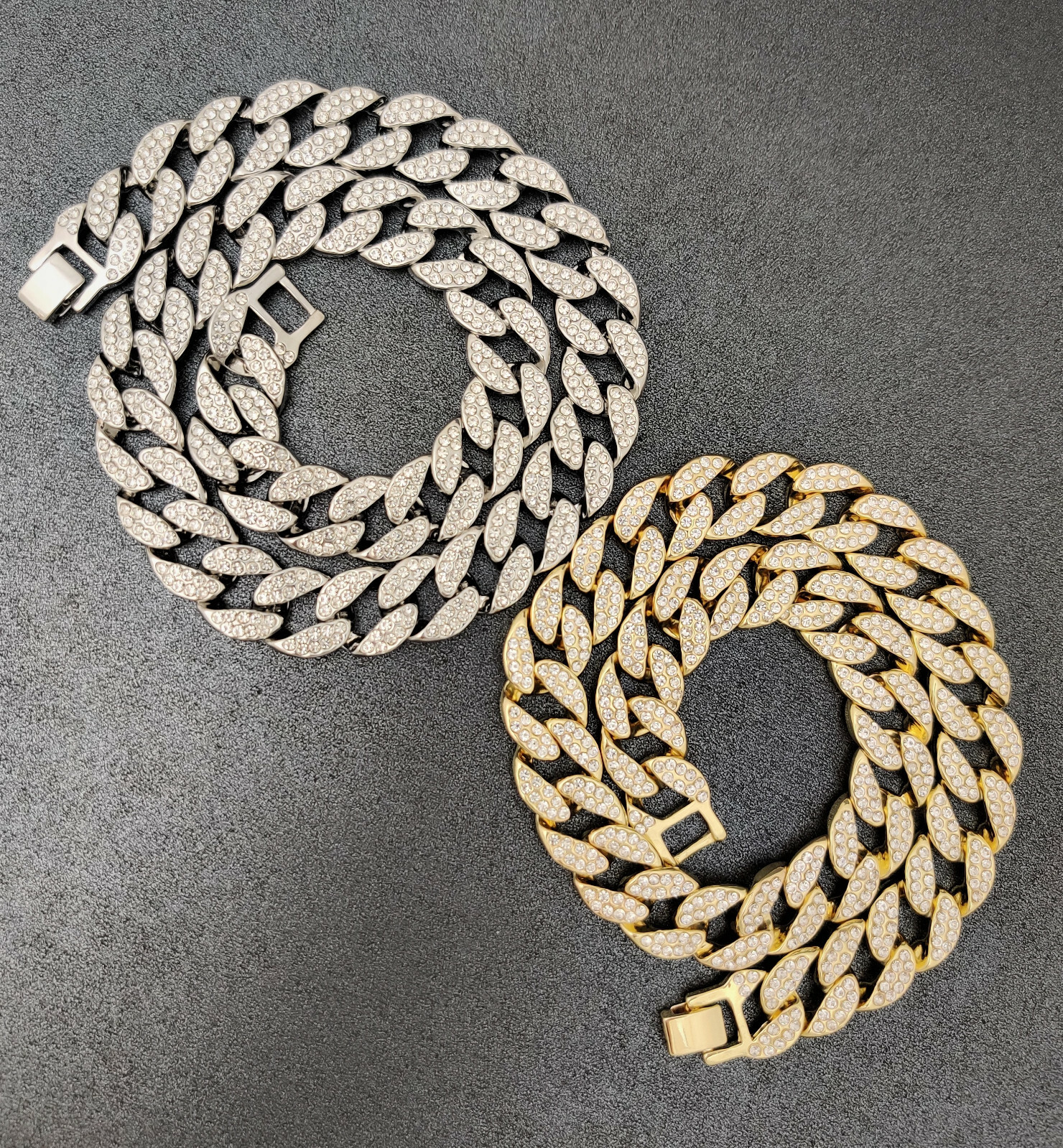 COMBO SET Miami Cuban Choker Chain Necklace & Rope Chain Plated Hip Hop Jewelry