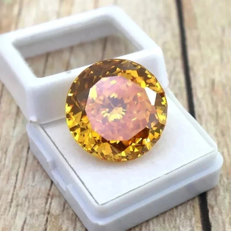 Cambodian Lab-Created Yellow Zircon Round Cut 50 Ct EGL Certified Loose Gemstone