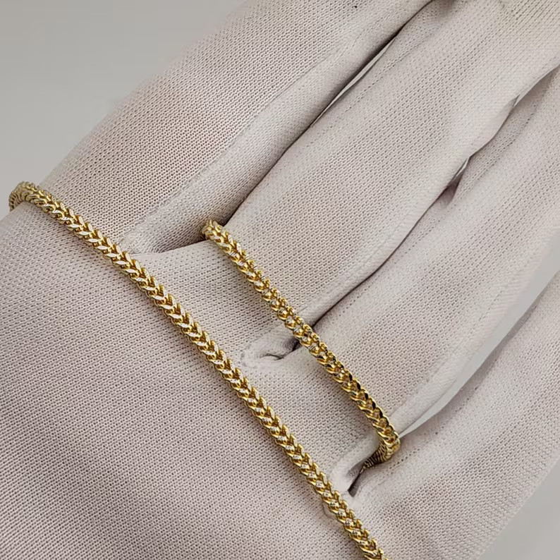 10K Yellow Gold Hollow Franco Bracelet Pave Link Real Gold Unisex 2mm 3mm 4mm