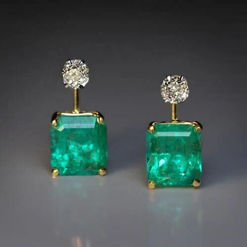 2Ct Lab-Created Emerald Women Solitaire Stud Earrings 14K Yellow Gold Plated