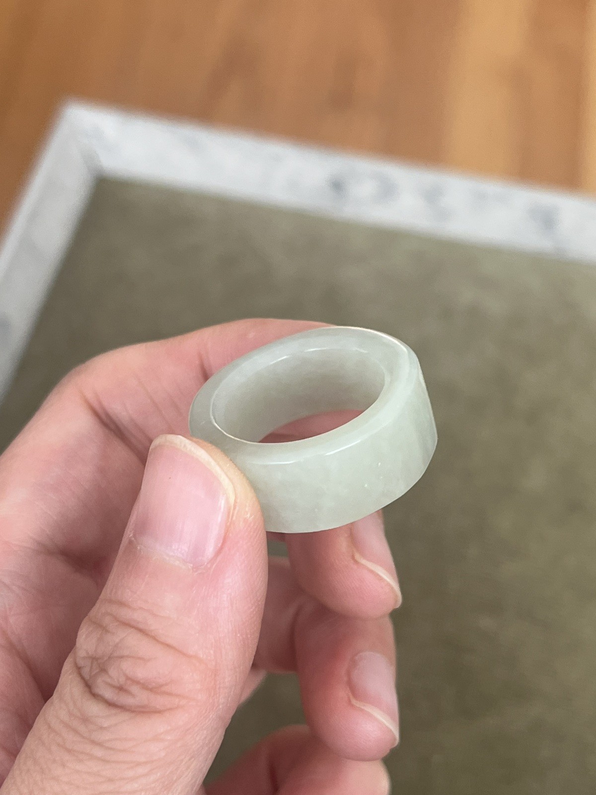 Off white/very light green Nephrite Jade Band Ring