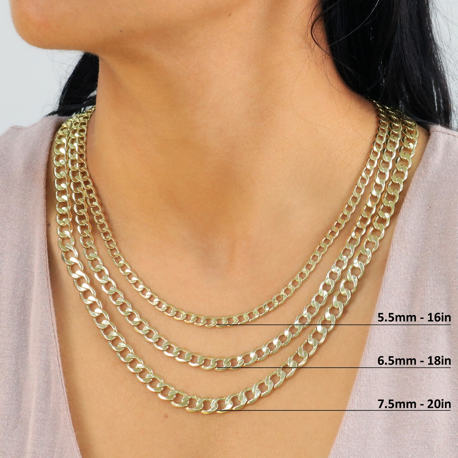 10K Yellow Gold 2mm-7.5mm Curb Cuban Chain Necklace Bracelet Men Women 7″- 30″