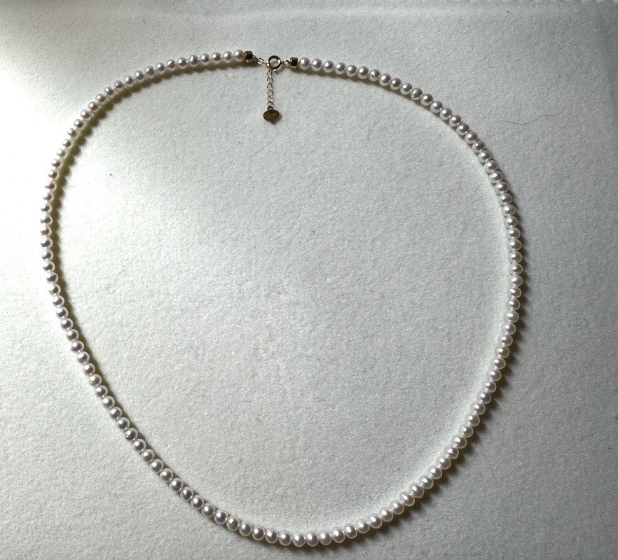 16-17 inches 3.5-4mm freshwater A+ white pearl necklace 18k gold clasp new NIB