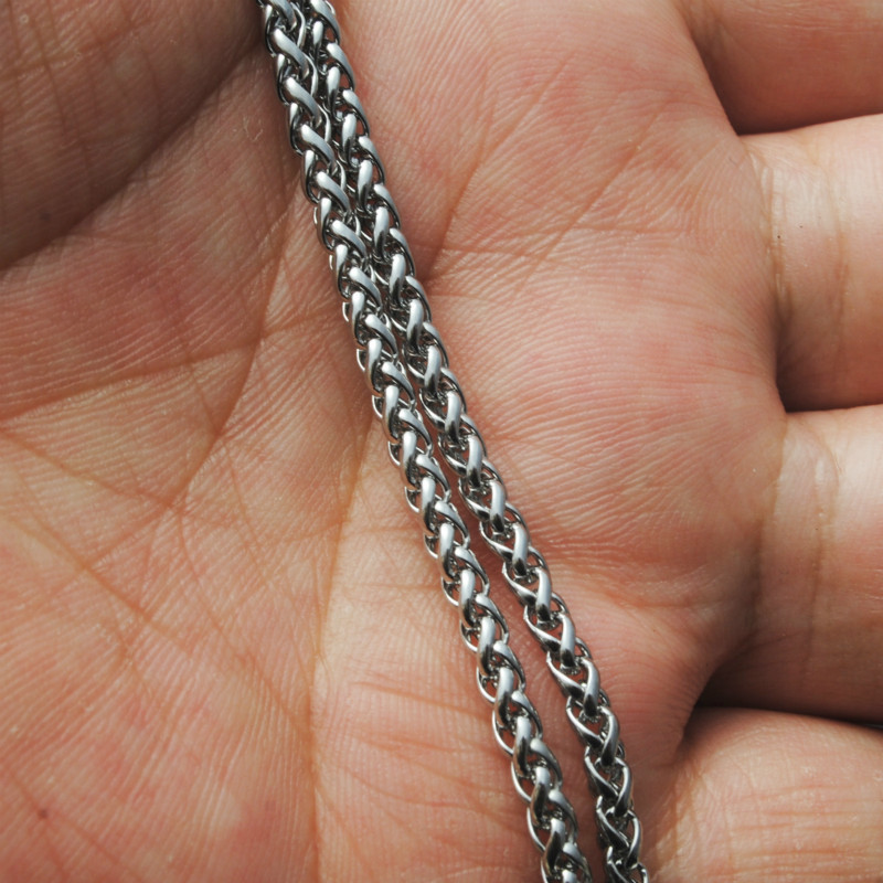 5pcs/lot 2.5/3/4/5/6mm Stainless Steel Wheat Braided Chain Necklace Mens Jewelry
