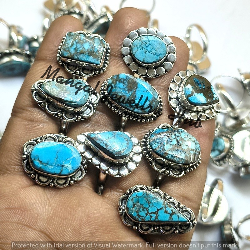 50PCS Lot! Turquoise Gemstone Rings 925 Sterling Silver Plated Bulk Jewellery
