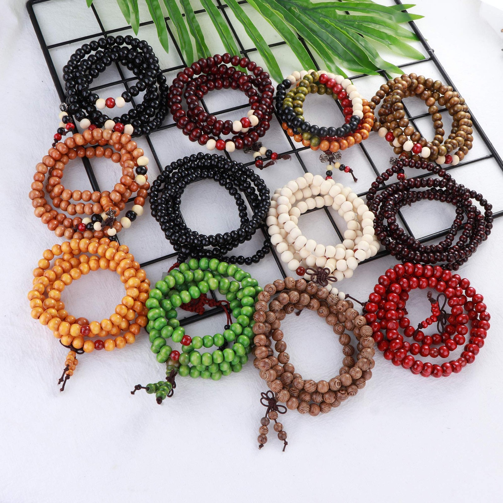 LOYALLOOK 12Pcs 108 Mala Bead Bracelets 8MM Buddhist Prayer Strand Sandalwood…