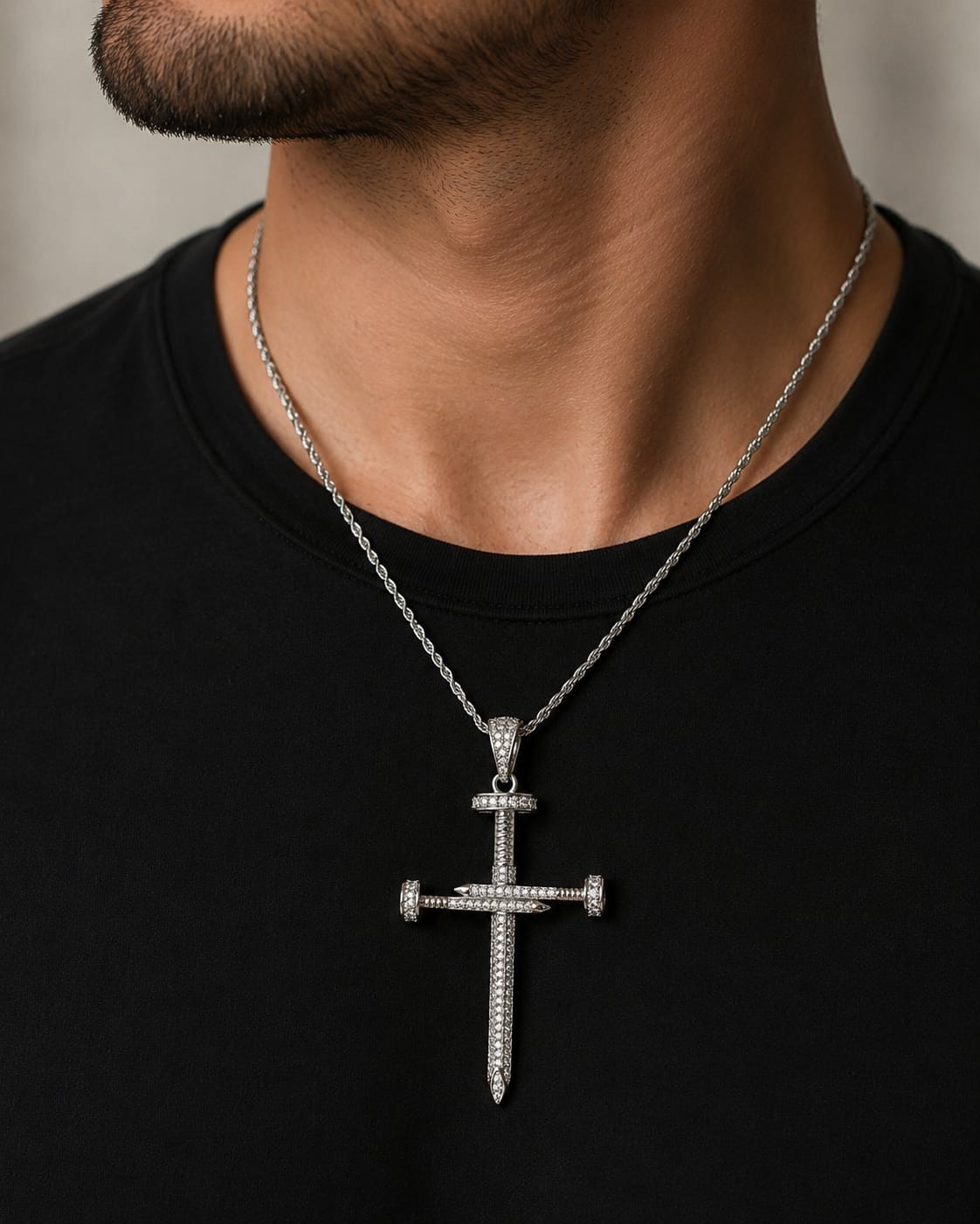 Men’s Iced Out Nail Cross Pendant In 14K White Gold Plated VVSI Real Moissanite