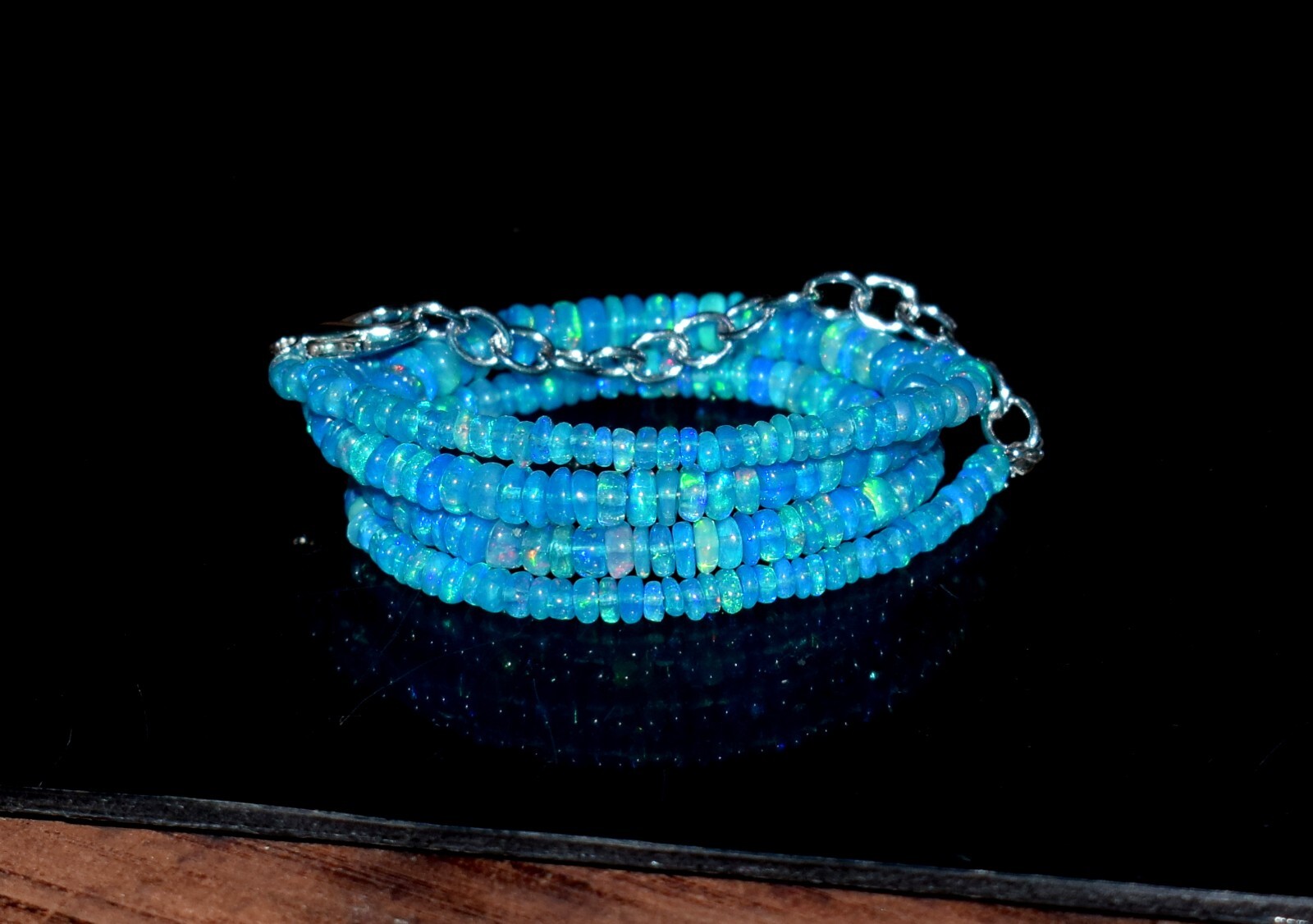 16″Natural Ethiopian Blue Opal Wello Fire Opal Gemstone Bead Necklace