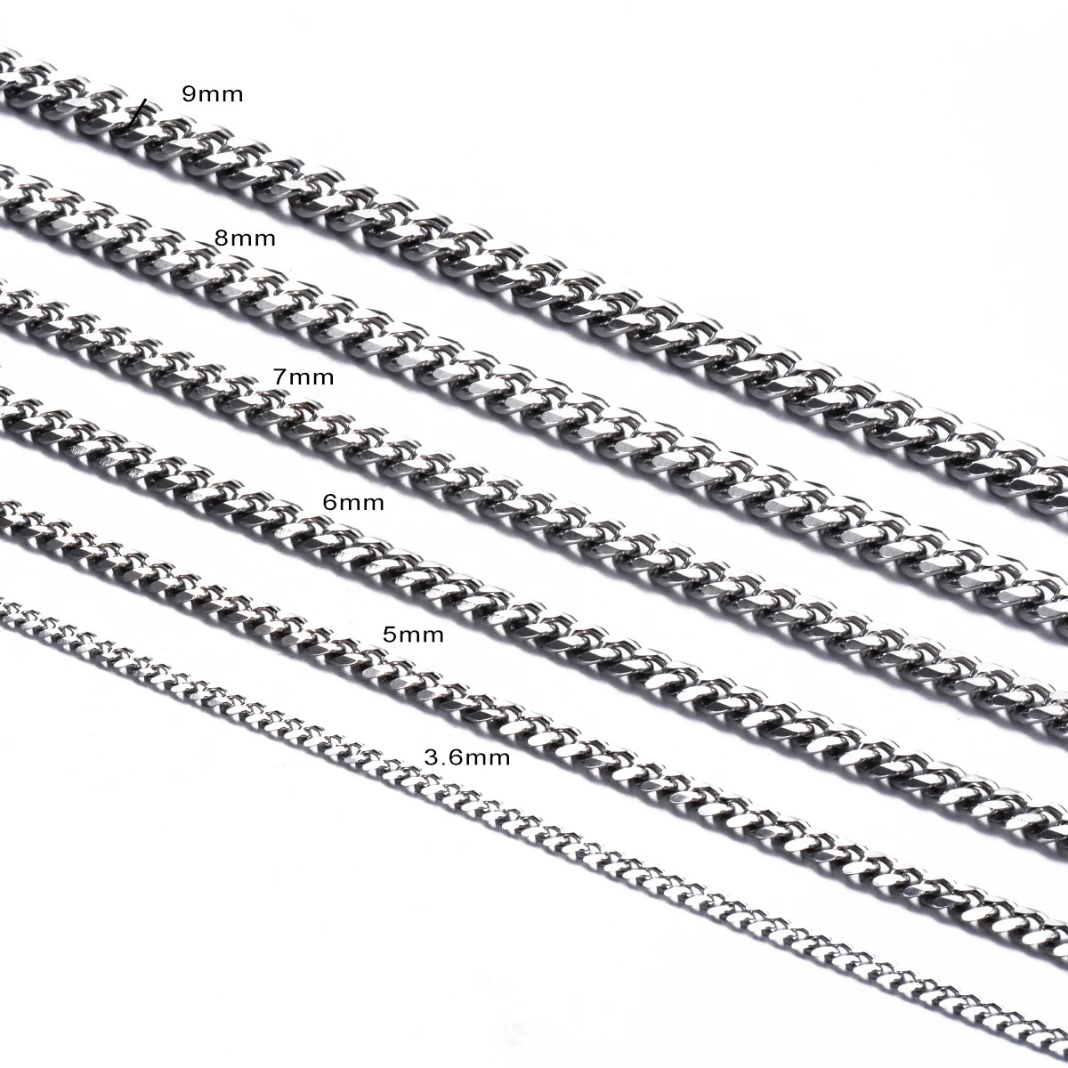 1 Piece Size 3.6mm-9mm Men’s Necklace Stainless Steel Cuban Link Chain Bracelet