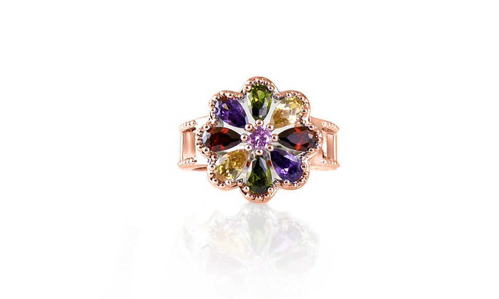Verona Jewelers Beautiful 18k White Gold Plated Flower Ring, Silver, Gold, Rose