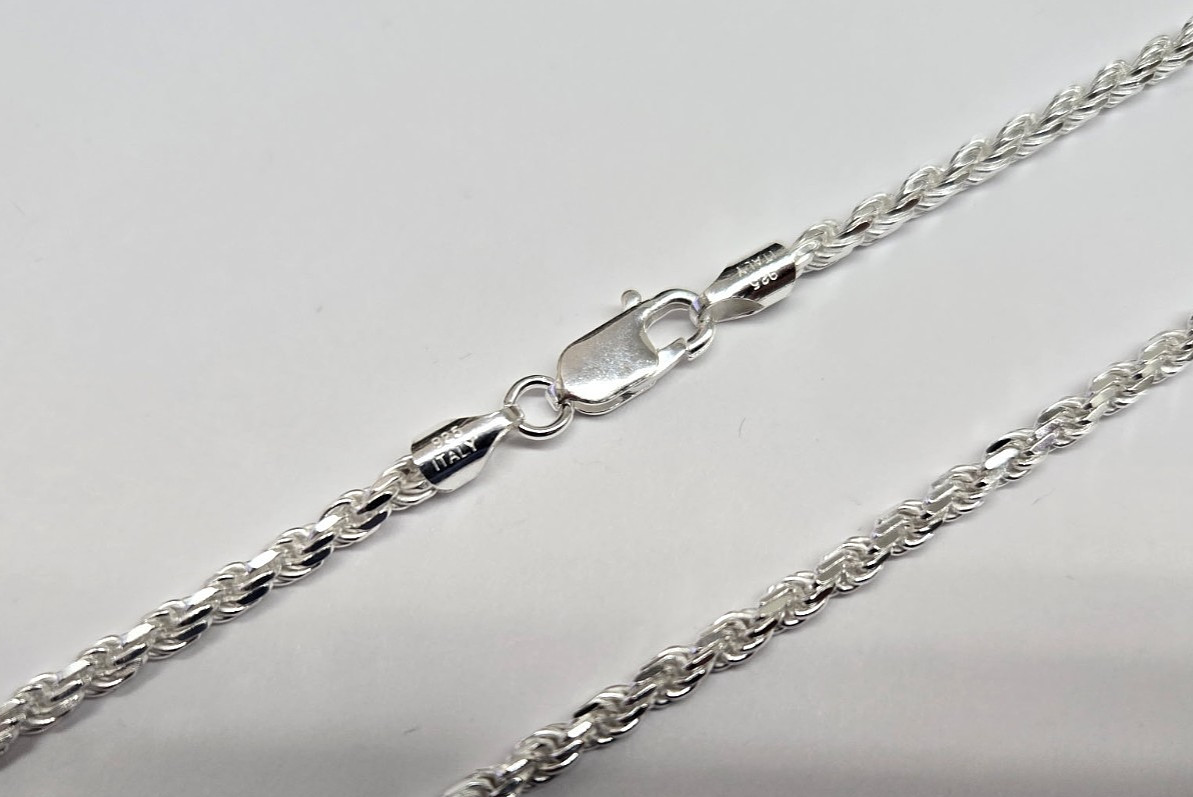 3mm Sterling Silver D/C Rope Chain Necklaces Bracelets Handmade Italy 7 to 30 in