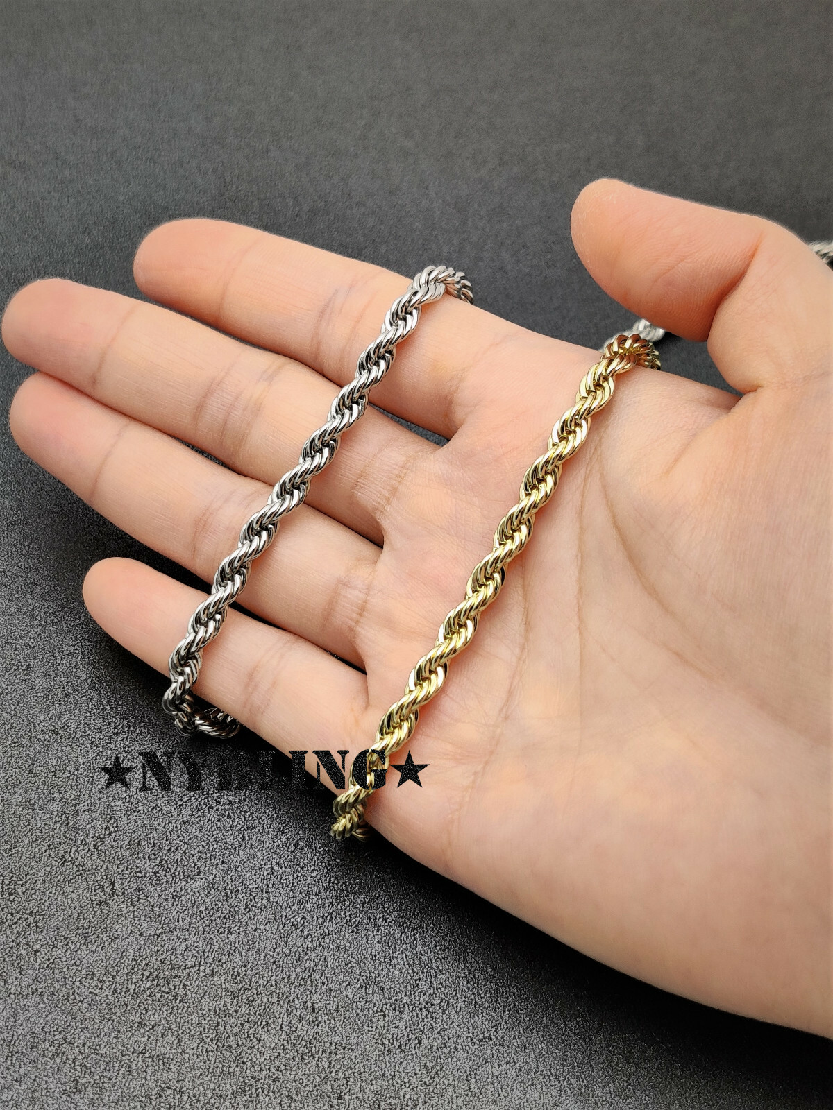 Rope Chain Necklace 3MM to 10MM, 16″ to 30″ Mens Hip Hop Gold Plated Jewelry