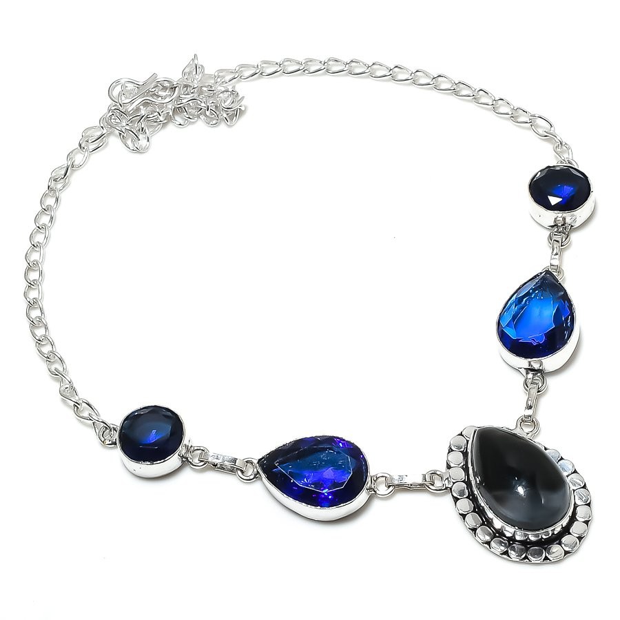 Banded Agate, Topaz Gemstone 925 Sterling Silver Jewelry Necklace 18″ G578