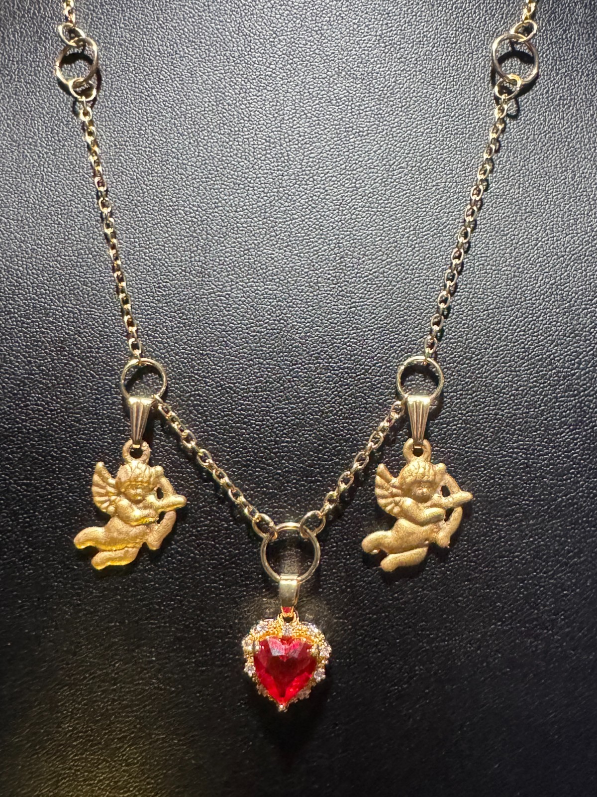 Cupid & Heart Necklace, with White Sapphire and Synthetic Zirconia 20 – 24