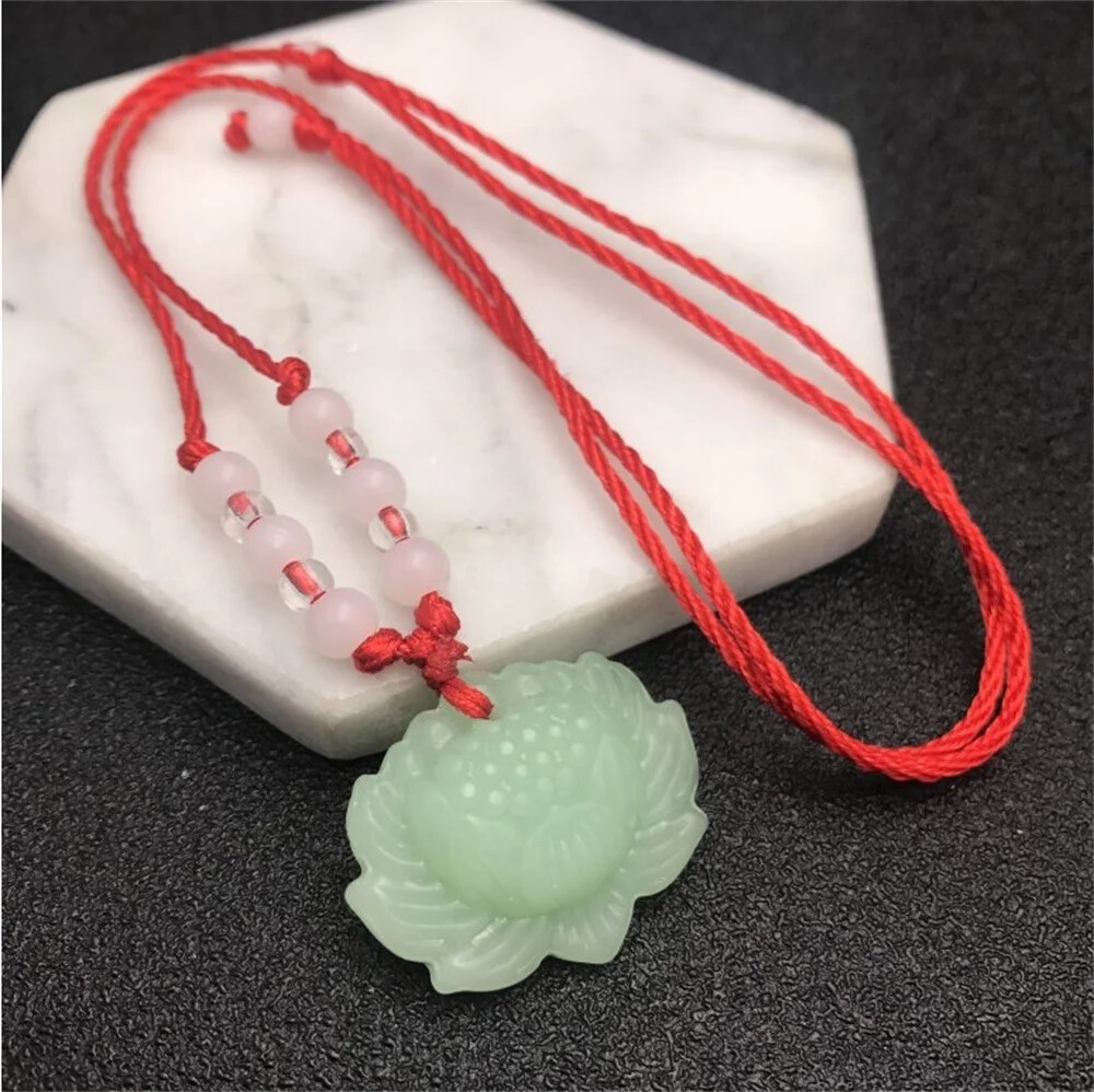 Multicolor Chalcedony Pretty Lotus Green Jade Pendant Charm Amulet Female
